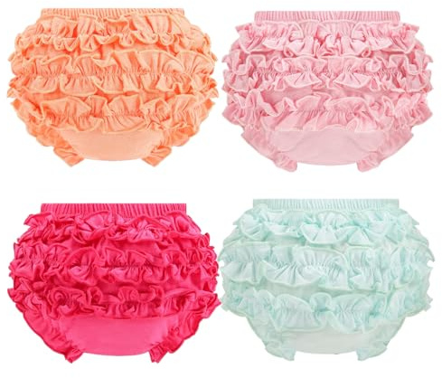 Orinery Lot de 4 sous-vêtements à volants pour bébé fille, bloomers, couvre-couche en coton pour tout-petits et enfants, 6-12 mois