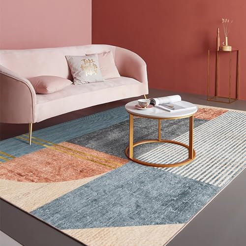 Teppiche fürs kinderzimmer Blau Rosa Geometrisches DesignReinigungsfreundlicher Anti-Rutsch-Teppich,Flur Teppich läufer bettvorleger rutschfest 200x300cm