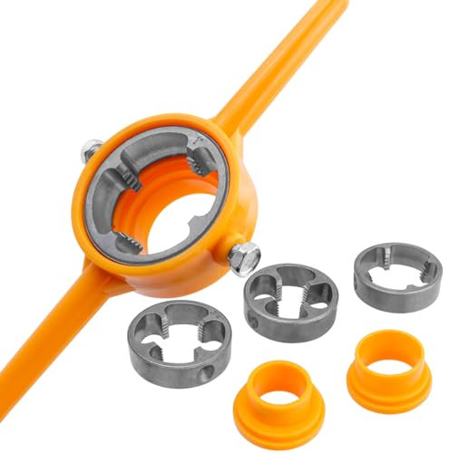 Mesee 6 Stück Ratschen-Rohreinfädler-Kit, PVC-Gewindeschneider-Werkzeug, Kunststoff-Rohreinfädler-Set mit 1/2 3/4 1 Manuelles Ratschen NPT Round Die Set Rohrgewindeschneider Handwerkzeug