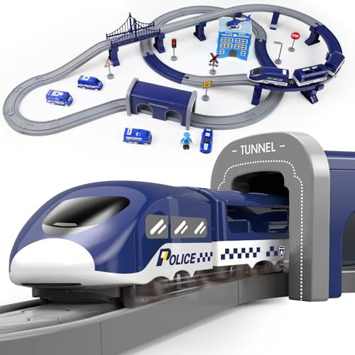 LZDMY Tren Eléctrico de Juguete, 92 Piezas, Coches y Accesorios de Vías, Regalo para Niños y Niñas de 3 a 7 Años, Estilo Realista, Azul