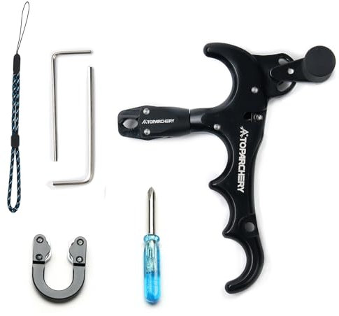 Toparchery Bogenschießen Release Aids 360° Compound Bogen 4 Finger Aluminiumlegierung Daumenauslöser mit D-Loop für Jagdschieße (Schwarz)