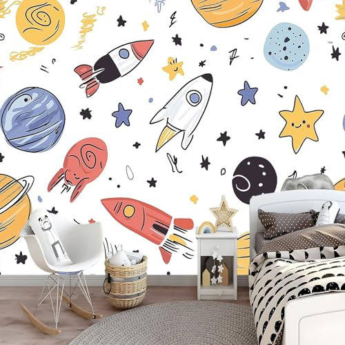 Weltraumthema Fototapete Wanddeko 250 x 175 cm Handgemalter Graffiti-Weltraum Wandbild Motivtapeten Vlies-Tapeten Moderne Wandtapete Wand Wohnzimmer Spielzimmer TV-Hintergrund Dekoration