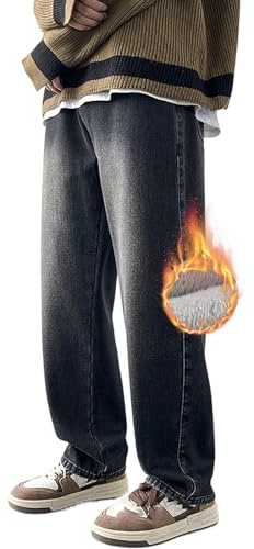 MASUCOR Vaqueros Térmicos para Hombre Pantalones Térmicos Forrados Vaqueros de Invierno con Forro Polar Pantalones Vaqueros para Hombre Elásticos Corte Regular Holgados Pierna Recta Vaqueros Jóvenes(G
