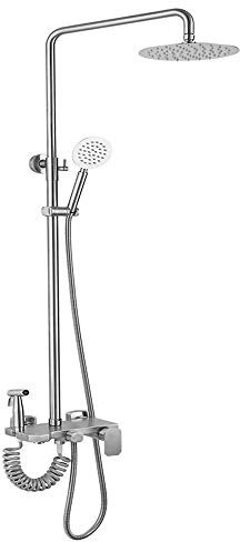 OWOHYG Multifunction Mixer Shower System Set with Overhead Rainfall and Handheld Shower, Wall Mounted Shower Column System Set with Bidet Faucet,Brush