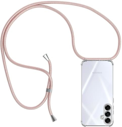 ZYIMOU für Samsung Galaxy A16 5G / 4G Hülle mit Band, Handyhülle Samsung Galaxy A16 5G/4G Handyband Hülle mit Kette Schutzhülle Kordel zum Umhängen Transparent Weich TPU Silikon Bumper, Rosé Gold