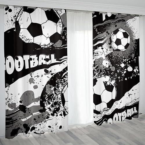 Rptidmv Vorhänge mit Ösen 2er Set Fußball Modern Blickdichte Vorhang Thermovorhang Kälteschutz Verdunklungsvorhänge für Wohnzimmer Schlafzimmer Kinderzimmer 140 x 175 cm (BxH)