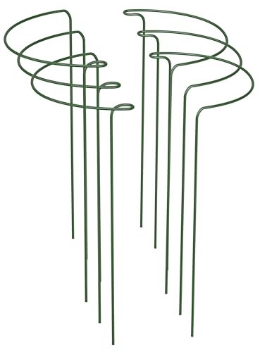 6 Pack Plant Support Stakes 25×44cm,Metal Plant Supports Ring Cage for Garden Sturdy Half Round Garden Plant Supports for Vegetable, Tomatoes, Peony, Roses, Lavender, Flowers