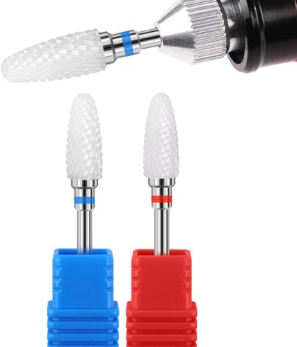 MIRKUZI Nagelfeilen & Polierblöcke 2-teiliges Keramik-Nagelbohrer-Set, elektrisches Nagelknipser-Bohrer-Set, Keramik-Nagelbohrer-Aufsatz, Maisform-Keramik-Bohrer (Blau Rot)