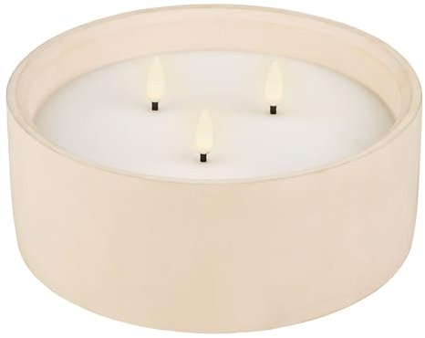 Vela LED con temporizador de 20 x 8 cm, hormigón cera, para interior y exterior, vela de cera de tres llamas en cuenco de hormigón, con función de temporizador de 6 horas, velas sin llama como