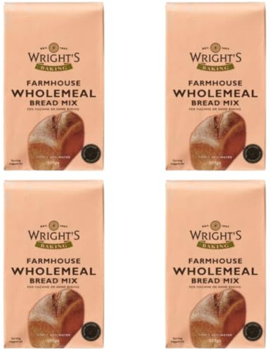 Farmhouse Wholemeal Bread Mix 4X500g – Stoneground Wheat Flour Blend for Homemade Bread, Bread Maker & Hand Baking – Easy Bake Brown, Rolls & Pizza Base – High Fiber, Freezable & Vegetarian (NP)