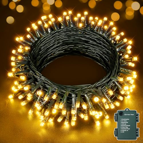 Hopexy Fairy Lights Battery Operated, 10m 100 LEDs Fairy Lights, Waterproof Warm White String Lights Battery Powered with 8 Modes/Indoor/Outdoor Lights for Tree Garden Wedding Party Decorations