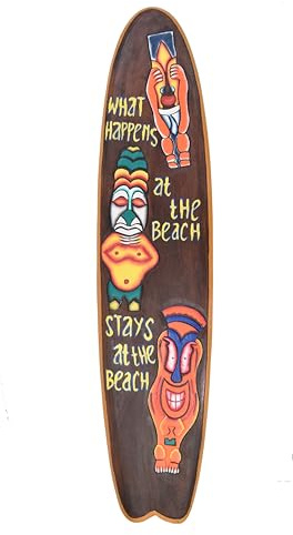 Deko Surfboard aus Holz in 100cm mit Tiki Motiv für Tiki Bar im Hawaii Style