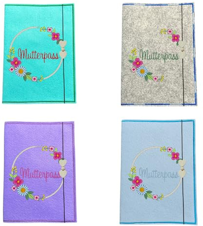 Mutterpasshülle Filz – Motiv „Mutterpass im Blumenkreis“ – bestickt & personalisiert – Schwangerschaft – Ultraschallbild – Geschenk kleines Wunder
