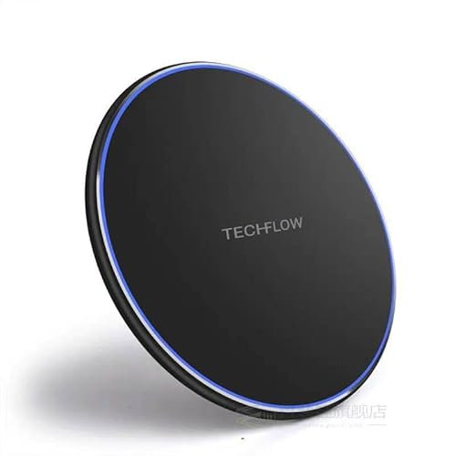 TechFlow 15W Fast Wireless Charging Pad for iPhone 16 15 14 13 12 11 Xs XR X AirPods Pro and Samsung Galaxy S25 Ultra S25+ S24 FE S23 S22 S21 – Qi-Certified, Black and Gold Trim (No AC Adapter)
