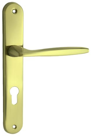 domino Türgriff 72 Drückergarnitur PZ - Profilzylinder Set Türklinke für Zimmertür, Bürotür, Kellertür & Innentür L-Form Türbeschläge aus Aluminium Messing Gold MIA M1