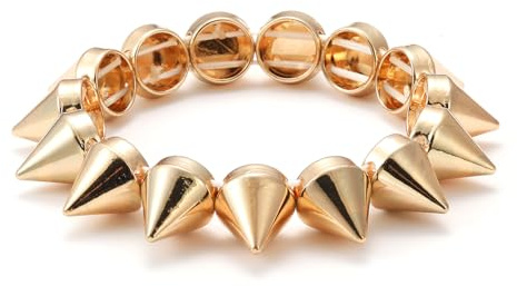 Xanight Cuspidal Spiked Stretch Bracelets For Women,Punk Rock Style Elastic Rivets Studs Wristband Fashion Hip Hop Party Spikes Jewelry For Ladies (Gold)