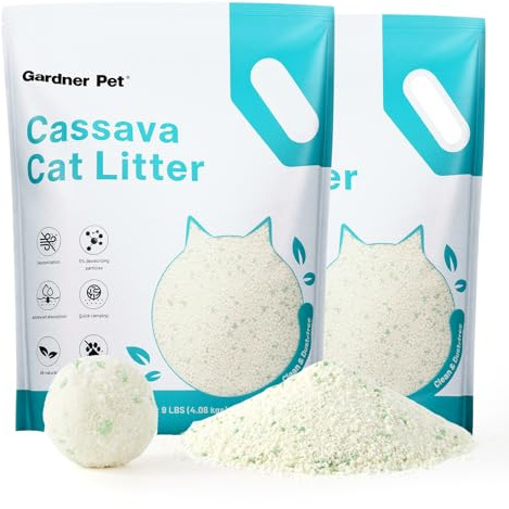 Gardner Pet Maniok-Katzenstreu, klumpende-Tapioka Katzenstreu mit Geruchskontrolle, staubarm, natürliche Streu, Ultra saugfähig, ohne Duftstoffe, mit desodorierenden Pellets, 4 kg x 2