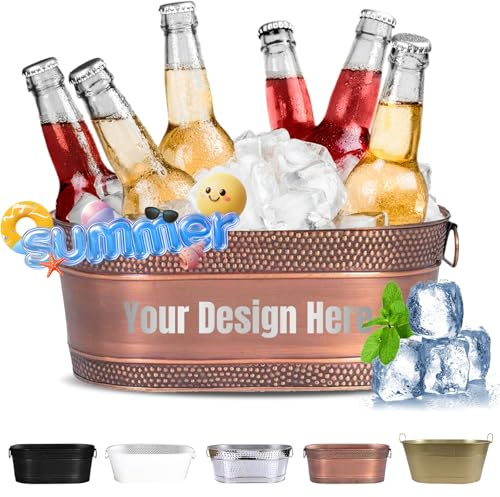 Personalised Ice Bucket - Custom Large Laser Engraved Text Drinks Cooler for Parties, Capacity Champagne & Beer Bucket - Ice Buckets for Parties,17.9 L X 11.4 W X 7.48 H (Brown)