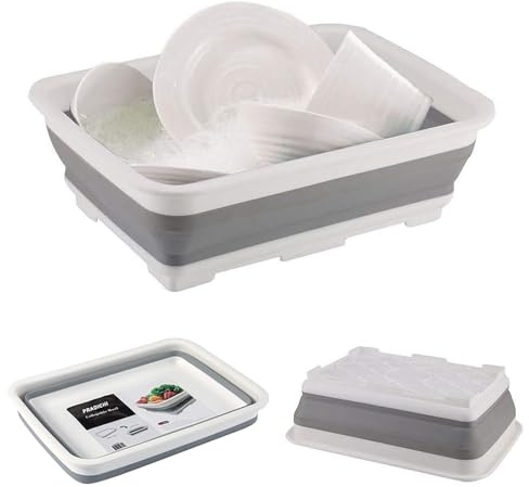 PRADICHI Collapsible Wash Basin Folding Wash Tub Portable Retractable Washing Bowl Thickened Multi-Purpose Wash Foam Foot Bath Travel Outdoor Car Laundry Camping Basin (Grey/White)