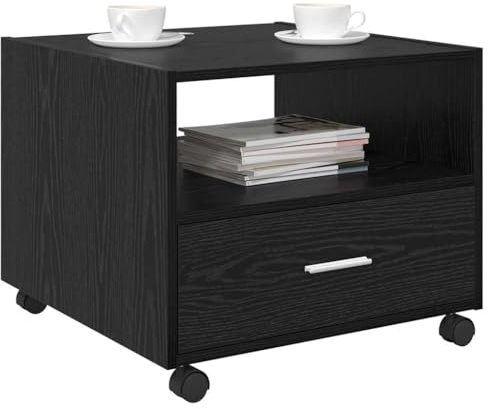vidaXL Kaffeebord med låda Svart Ek 55 x 55 x 45cm Konstruerat trä, Stiligt yta, modern kaffebord, elegant hem, samtida, hållbar möbel för vardagsrum, kompakt