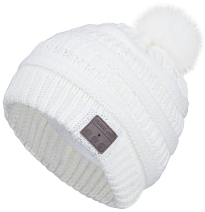 Berretto musicale senza fili con cuffie Bluetooth inverno caldo pompon cappello lavorato a maglia cuffia cuffia teschio altoparlante incorporato microfono per donne adolescenti ragazze sport all'aria