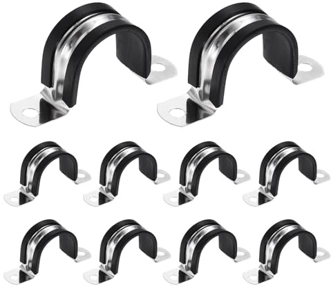 sourcing map 10Pcs M32 U-Tube Strap Clamp, 33mm 304 Stainless Steel Lined Clip Plastic Cushioned Insulated Clamp for Automotive Industrial Marine Household