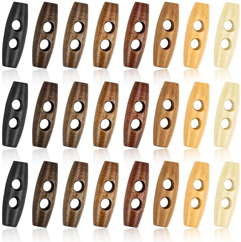 JAXICREY 80 Stück Knebelknöpfe Holz 8 Farben, Ovale Holzknöpfe 30mm, Knöpfe Holz 2 Löcher, Knebelknöpfe Groß, Wooden Buttons für Strickjacke, Jacken Kleidung, Nähen DIY Kunsthandwerksprojekte