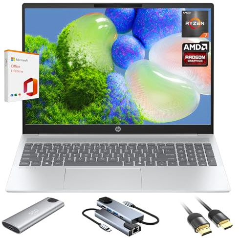 HP Omnibook 5 AI Ordinateur portable 16 2K (1920 x 1200), nouvelle génération AI PC AMD Ryzen AI 7 350 (NPU 50 Tops), 16 Go de RAM, ordinateurs portables SSD 2 To pour entreprise, université, école