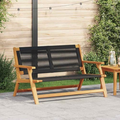 Holamys Gartenmöbel Schwarz, 78x122x73cm Massivholz Akazie, 2-Sitzer Loungesofa für Balkon, Terrasse, Garten, wetterfest