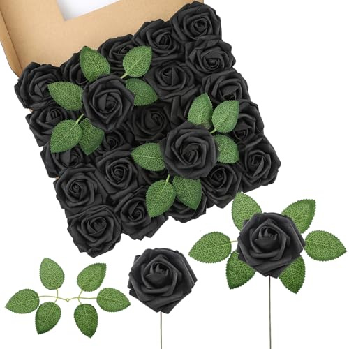 LEUCHTAMOR 50 st konstgjorda rosor blommor svarta falska rosor äkta beröring skum roshuvuden för bröllop brudbuketter bordsuppsatser blomsterarrangemang fest heminredning