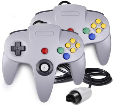 Pack de 2 Manettes Compatibles 64 N64 – Joypads Filaire 1,80 m Gris – Joystick Analogique & Boutons C – Compatible Rumble Pak – Straße Game®