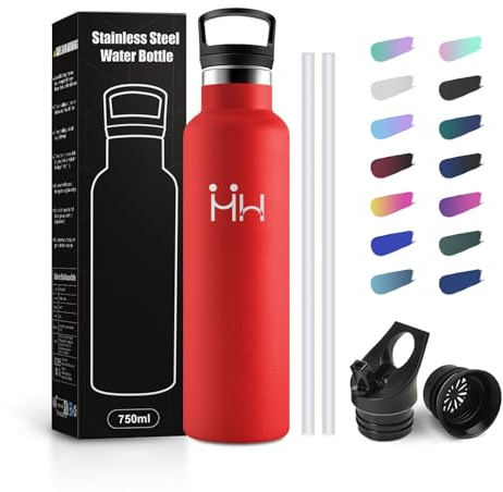 JAPORIA Borraccia Acciaio Inox 750ml, Borraccia in Acciaio Inossidabile con Cannuccia, Isolamento Termico a Doppia Parete, senza BPA, a Prova di Perdite, Termos per Sport, Palestra, Viaggio