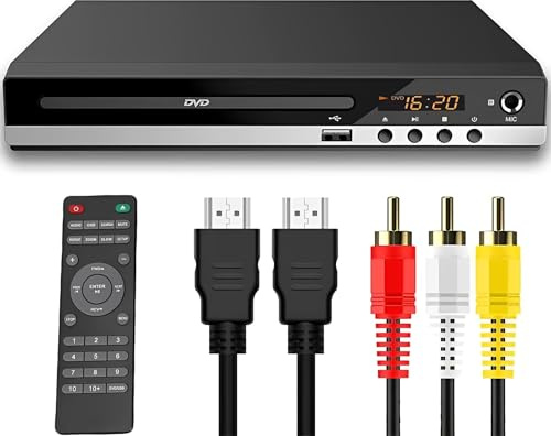 LICAEVEY Lecteur DVD 1080P HDMI Toutes Régions, Lecteur DVD Multi-régions pour Téléviseur avec Port USB, CD pour Chaîne Stéréo Domestique, Comprend HDMI et Câbles, Télécommande (Prise UE)