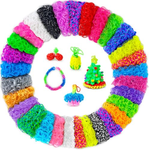 ROSHUKG Juego de 6000 bandas Loom para niños, set de 30 colores de gomas elásticas para tejer manualidades DIY, regalo para niños