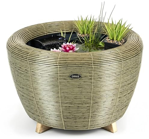 velda Orbis Mini-Teich mit Wasserfall, Olivgrün - Kompakter Design-Teich mit energiesparender Pumpe, sicherer 36V-Technologie und Transformator - Ideal für Innen- und Außenbereiche