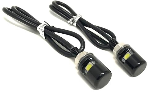 Motorcycle LED Bolt Lights for Rear Number Licence Plate Micro Mini Button | Screw In | Black Aluminium for Project Custom Bike Cafe Racer Street Bike Chopper Car Pick Up Van Truck | 2 PCS