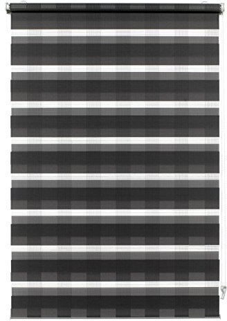 Gardinia Doppelrollo zum Klemmen oder Kleben, Duo-Rollo/Seitenzugrollo, Transparente und blickdichte Streifen, Alle Montage-Teile inklusive, Karo anthrazit, 60 x 150 cm (BxH), 33915