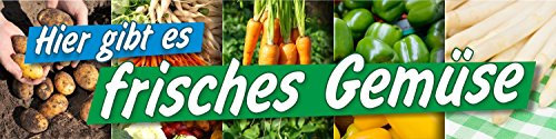 PVC Werbebanner Banner Plane Frisches Gemüse Verkauf Bioladen Hofladen mit Ösen, 4000 x 1000 mm