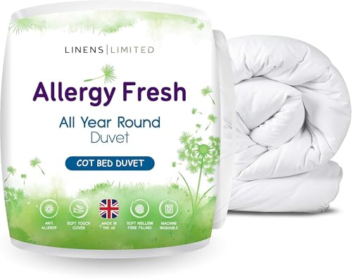 Linens Limited Baby Cot Bed Duvet Non Allergenic – Microfiber Cover with Hollowfibre Filling, Breathable Lightweight Toddler Duvet, 7.5 Tog Options, Machine Washable, Made in UK