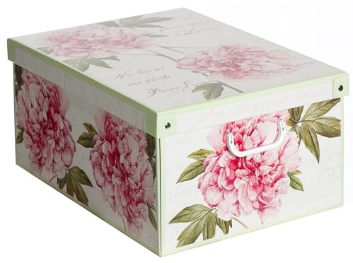 Lavatelli Scatola per armadio in cartone, con coperchio, organizer per vestiti e biancheria, per cambio stagione o per confezione regalo, Grande, Peonie 39x50x24 cm