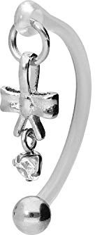 PIERCINGLINE PMFK Bananabell + Chirurgenstahl Design SCHLEIFE + KRISTALL Piercing Intimbereich Bauch Silberfarben