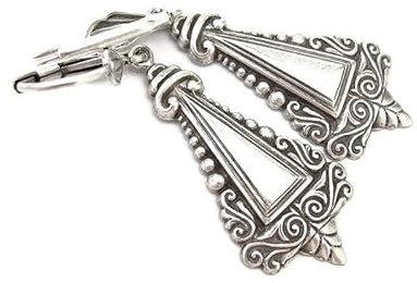 Art Nouveau Design Earrings Antiqued Silver-tone Brass Art Deco Bridesmaid Gift Bridal Wedding