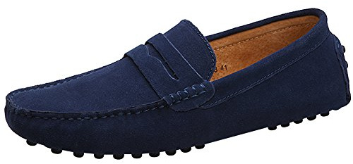 Jamron Uomo Pelle Scamosciata Penny Mocassini | Fodera in Pelle Traspirante, Tacco Piatto, Scarpe da Guida, Slip-On, Taglie Plus, Casual & Elegante