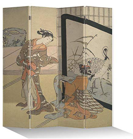 Fine Asianliving Paravent Raumteiler Japanisch Orientalisch Chinesisch Beidseitig L160xH180cm Spanische Wand Trennwand Room Divider Raumtrenner Sichtschutz Bedruckte Canvas Leinwand