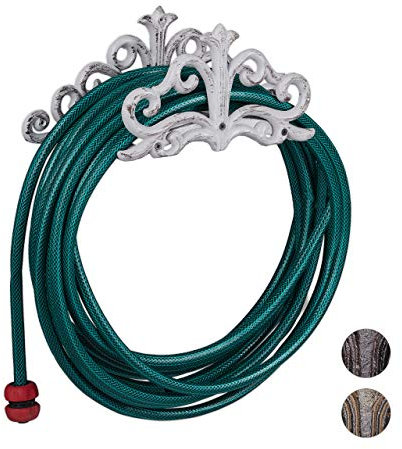 Relaxdays Portatubo da Parete, Stile Antico, per Giardino e Pergolato, Supporto per Tubo Ghisa, HLP 15x36x15 cm, Bianco