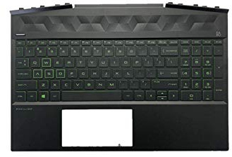 Replacement for HP Gaming Pavilion 15-DK 15-DK0126TX TPN-C141 Laptop Upper Case Palmrest Green Backlit Keyboard Assembly Part L57593-001 AP2K8000310