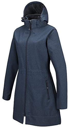 33,000ft Softshelljacke Damen Lange Übergangsjacke Leicht Softshellmantel | Wasserdicht Windbreaker, Frauen Warme Fleecejacke, 2-Wege Reißverschluss, Winddicht Wanderjacke mit Abnehmbarer Kapuze