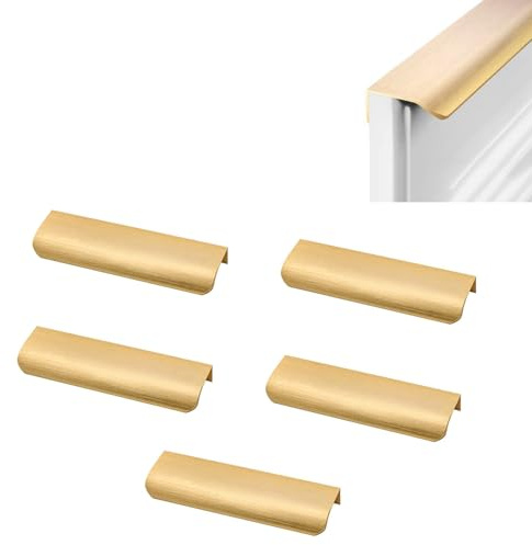 lyongqiang Poignee Meuble Dorée, 5 Pièces Poignées de Meuble Cachées en Aluminium, 150 MM, Poignées Tiroir D'Armoire Cachées, Poignée Profil Cuisine, pour Tiroirs, Armoire, Armoires À Chaussures Or