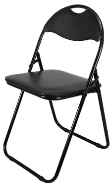 Meta Faux leather Office Chairs - Steel Frame folding Chair for Home, Office, Dining & Reception (1, Black Frame-black Seat)