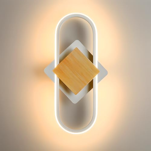 ZTWLEED LED Wandleuchte Innen,14W 1600LM Wandlampe LED Runde Warmweiß 3000K Wandleuchte Holzmaserung für Schlafzimmer Wohnzimmer Korridor,110-240V